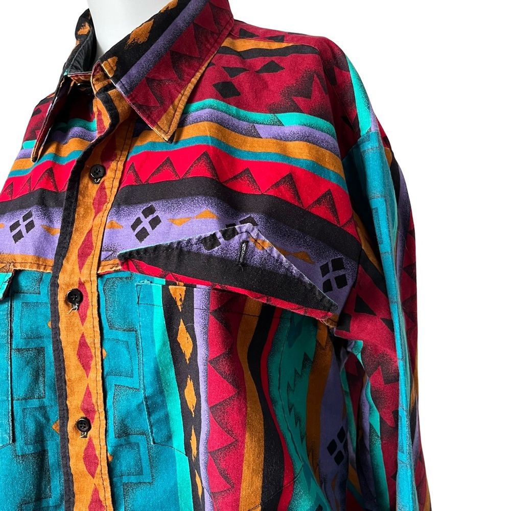 Vintage Longhorn Western Shirt Colorful Button Up Cotton Mens Size Large - Picture 5 of 13